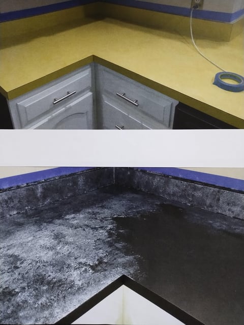 Kitchen countertop before and after epoxy finish